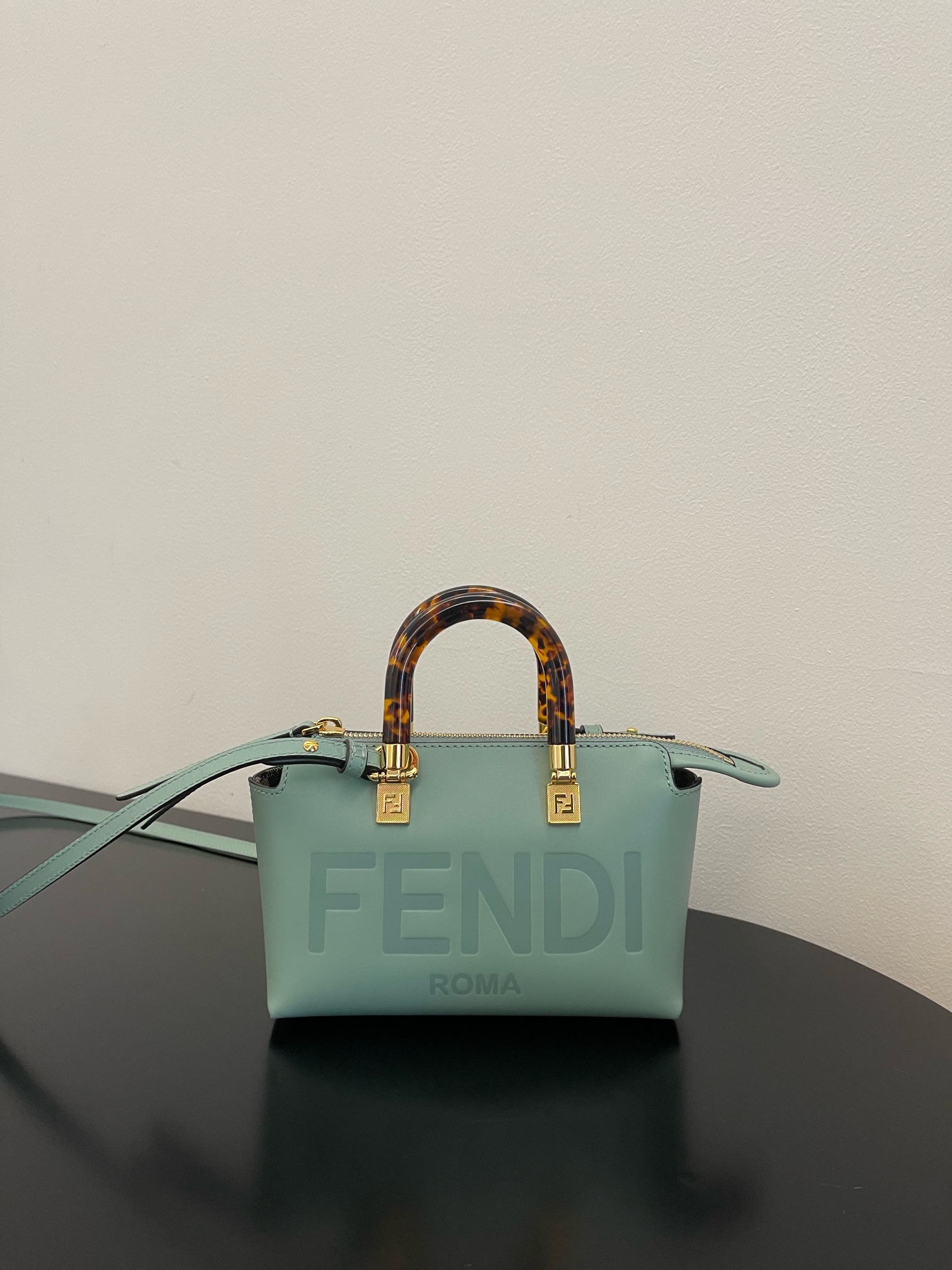 Fendi Mini By The Way Leather Boston Shoulder Bag Light Green